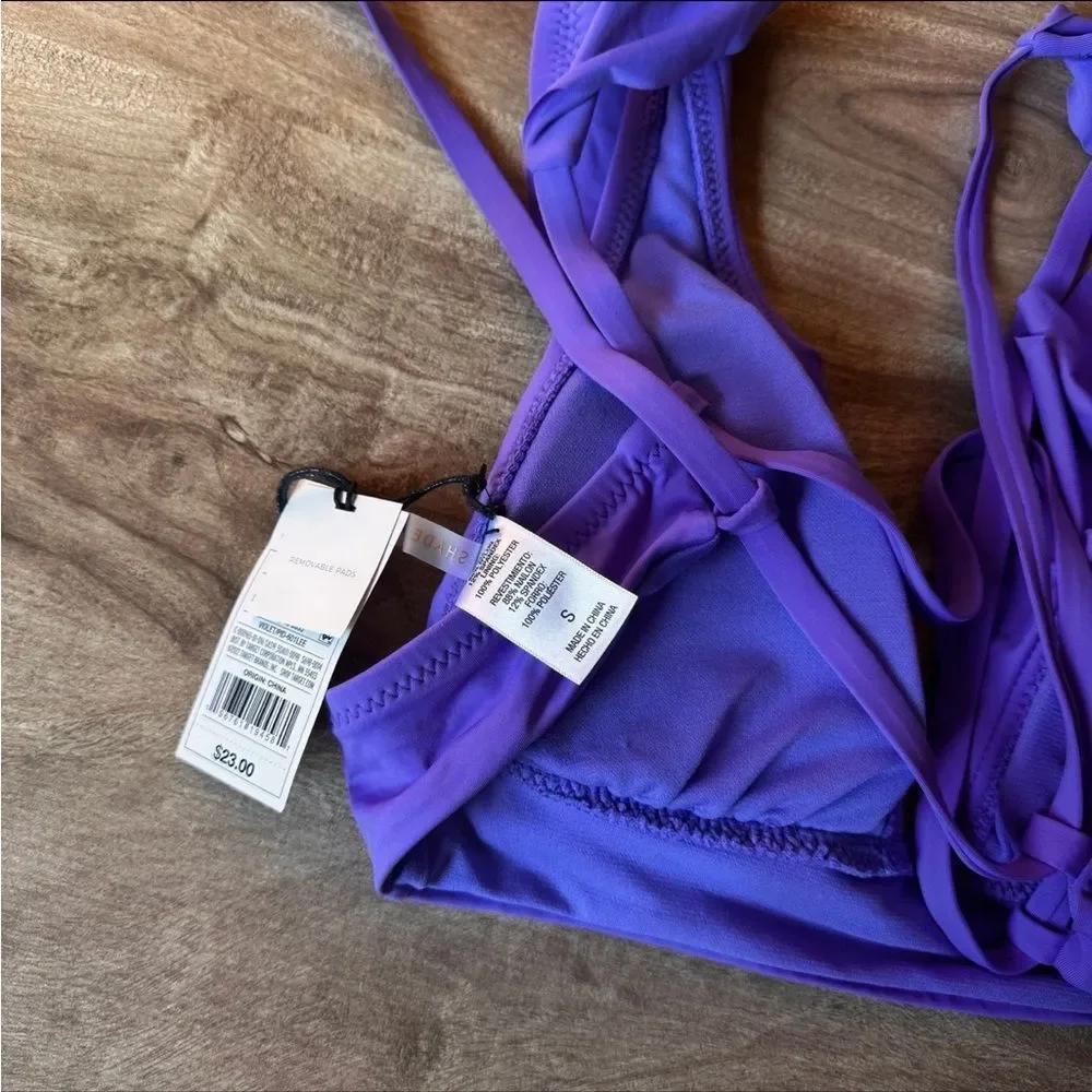 Shade & Shore Bikini Top Women’s Sm Ruffled Purple Swim Top Removable Pads NEW